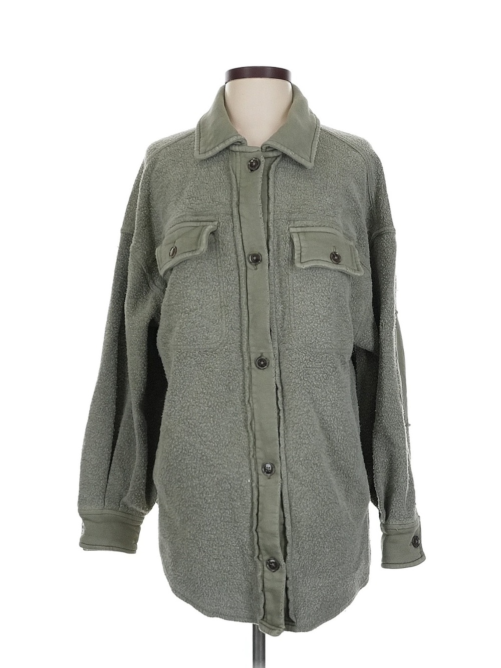 Free People Olive Green Sherpa Shacket with Chest Pockets